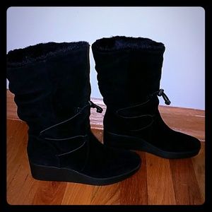 H by Halston Suede Wedge Boots with Faux Fur